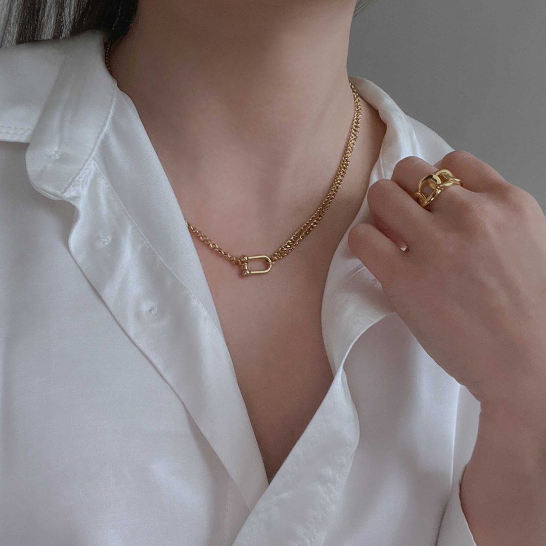 Ziva U Link Necklace- Gold