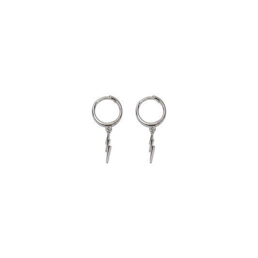 Thora Lightning Bolt Hoop Earrings- Silver