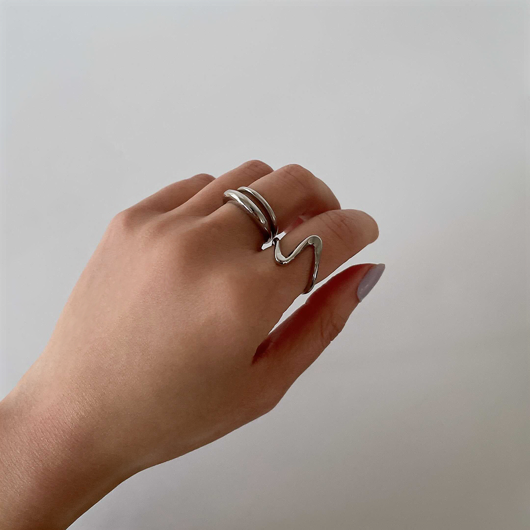 Ziva Statement Open Ring- Silver